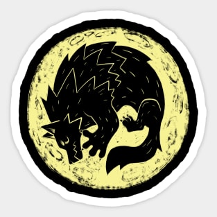 Woodcut Werewolf - Yellow Moon Sticker